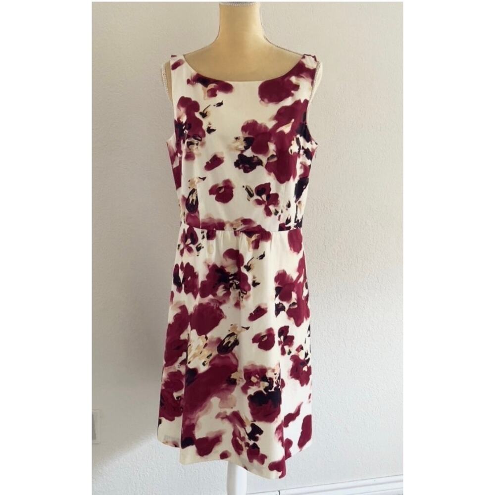 Ann Taylor Abstract Floral Shift Dress Cream Pink 6 Work Casual Travel Spring
